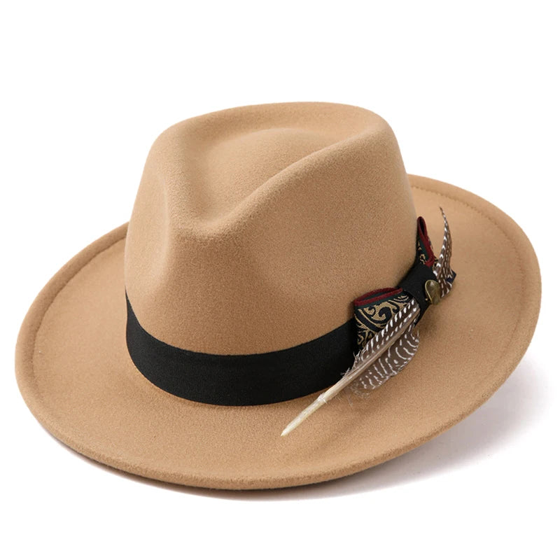Feather Trim Fedora Hat