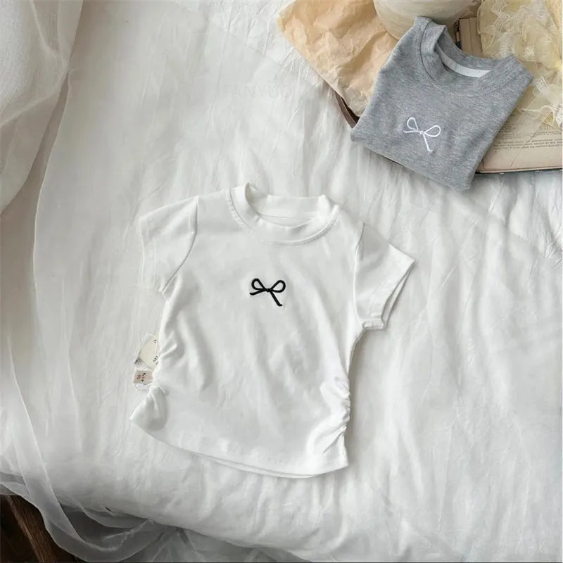 Girls Korean Bowknot T-Shirt Cotton