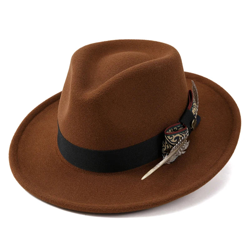 Feather Trim Fedora Hat