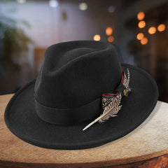 Feather Trim Fedora Hat