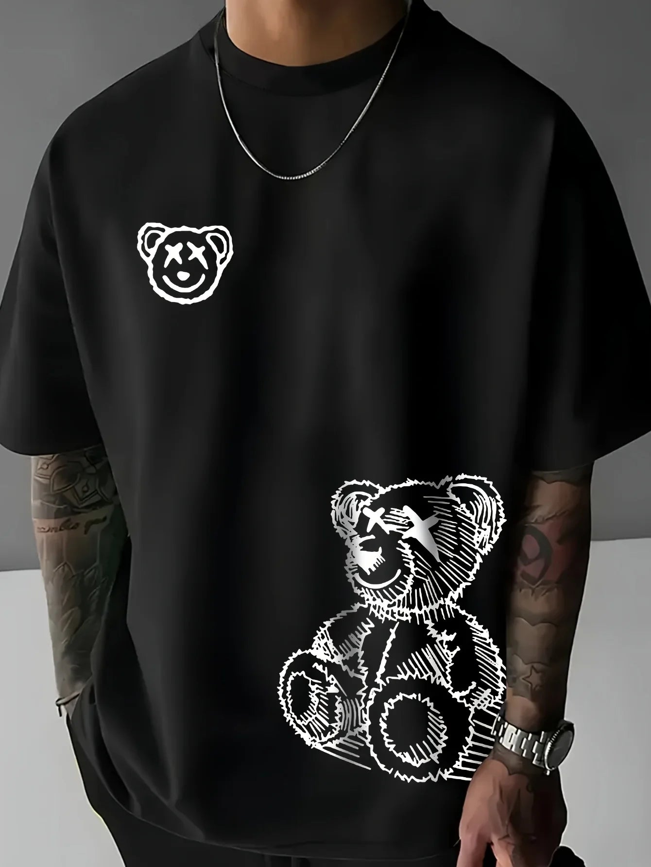 Cartoon Bear Cotton T-Shirt Men