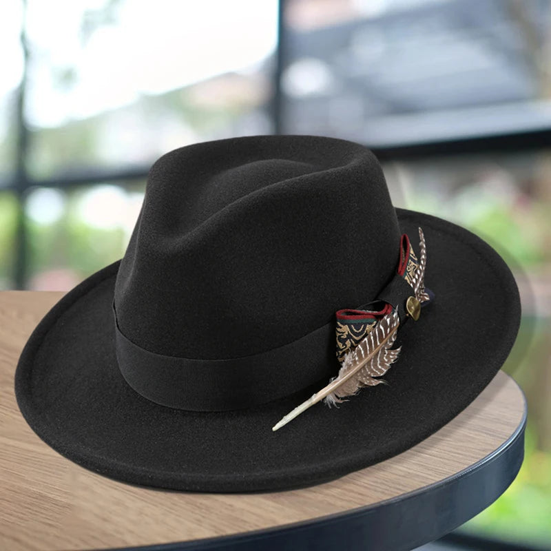 Feather Trim Fedora Hat