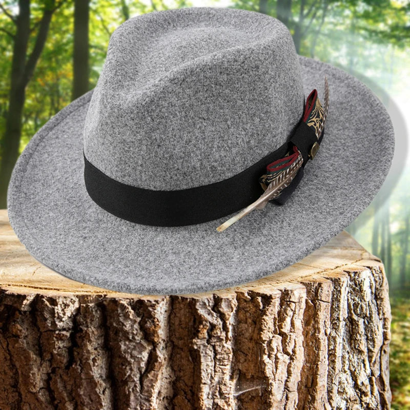 Feather Trim Fedora Hat