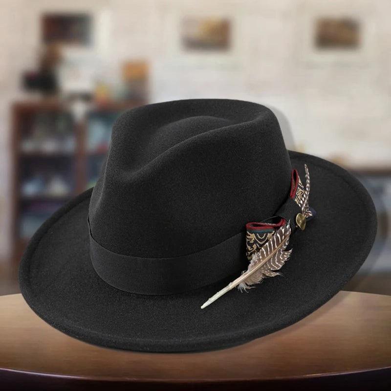 Feather Trim Fedora Hat