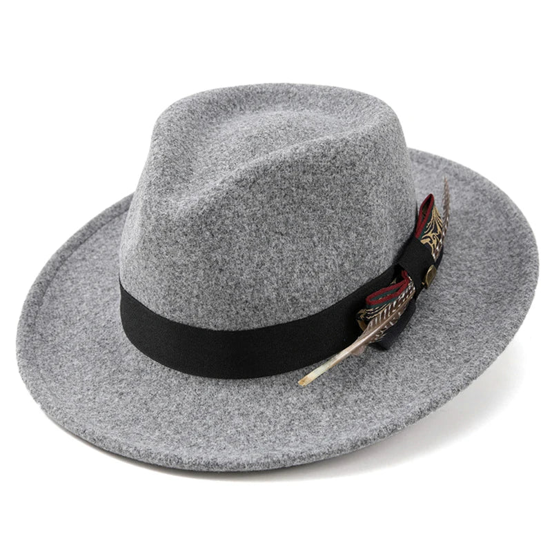 Feather Trim Fedora Hat